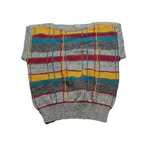 Country Suburbans Retro Vintage Wool Plaid Knit Crop Sleeve Sweater Vest Small